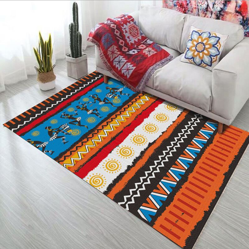 Moroccan Stripe Printed Rug Polyester Indoor Rug Non-slip Area Carpet for Living Room and Bedroom