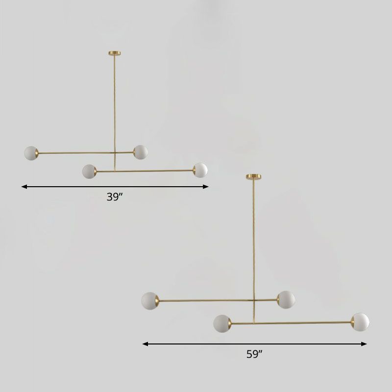 Finitura oro a pendente parallelo luce minimalista a 4-bulba lampada isola metallica con sfera Opal Glass Shade