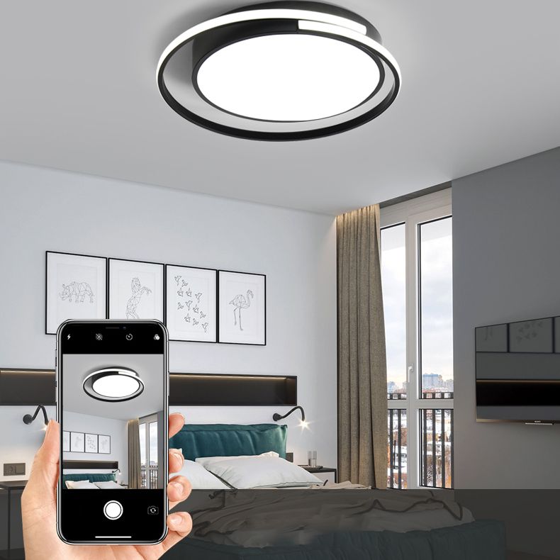 Black and White Metal Flush Mount Modern Style Rounded Ceiling Light Fixture for Bedroom