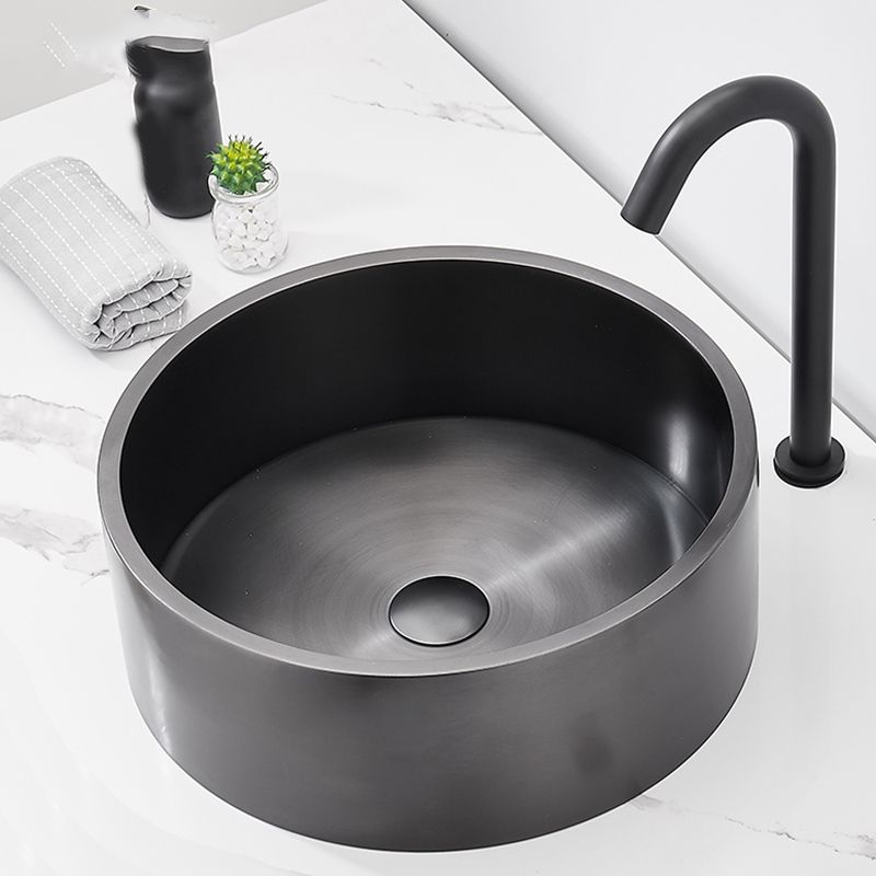 Modern Bathroom Sink Metal Round Vessel Bathroom Sink with Pop-Up Drain