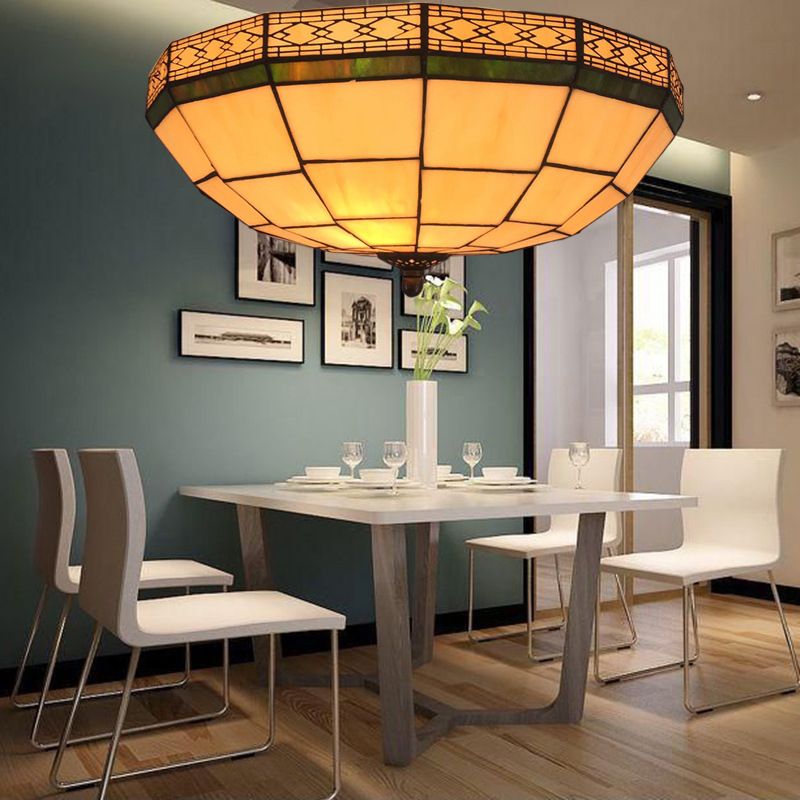 Hemispherical Glass Ceiling Lamp Traditional Style Flush Mount Light for Bedroom
