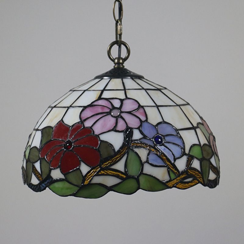 Lampada a goccia da pranzo a 1 bulbina Tiffany Black Floral Moderned Light Kit con tonalità in vetro tagliata a mano Cucciolo