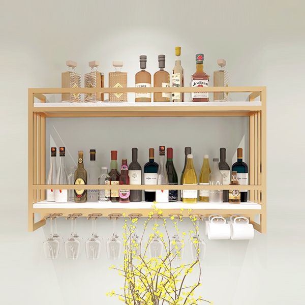 Metal Wall Mounted Wine Bottle & Glass Rack Glam Wine Rack with Stemware Holder