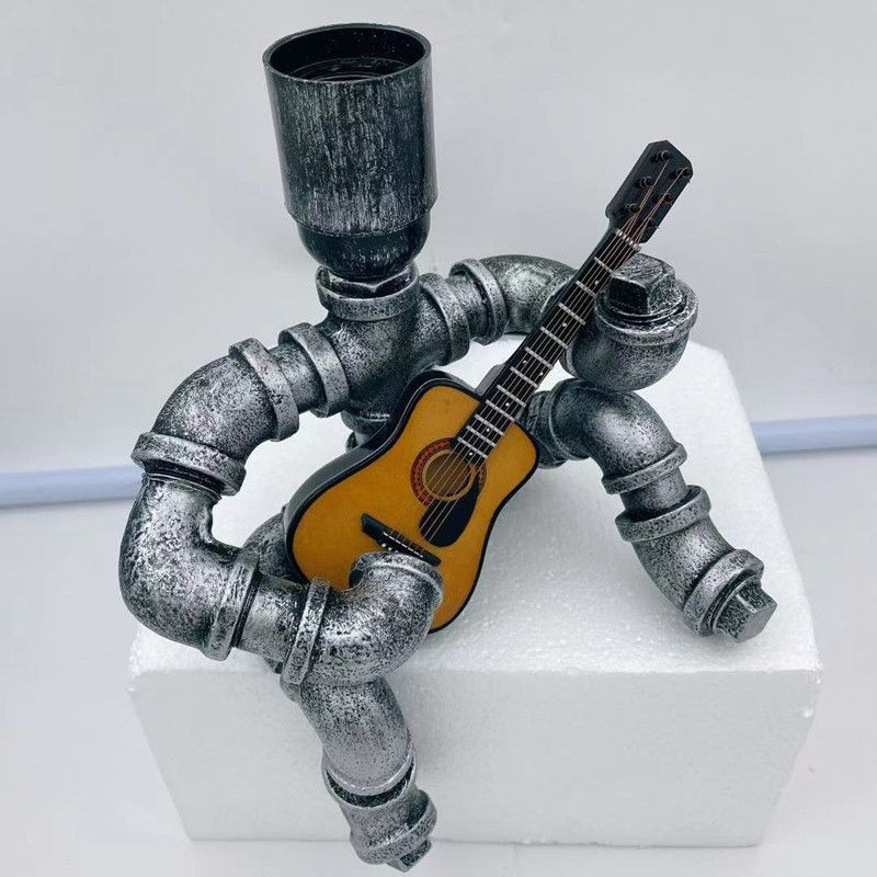 Lampada da comodino per piping creativa industriale a forma di chitarrista a forma di chitarrista per camera da letto per camera da letto
