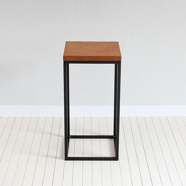 Modern Wood Square Top Side Table 23.6" Tall Iron Frame End Table