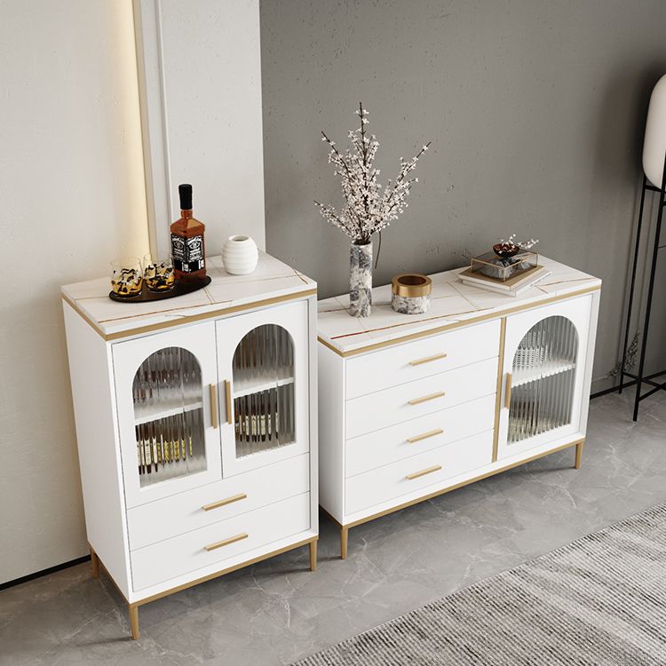 Glam Style Cupboard Artificial Wood Frame and Glass Door Kitchen Sideboard for Dining Room