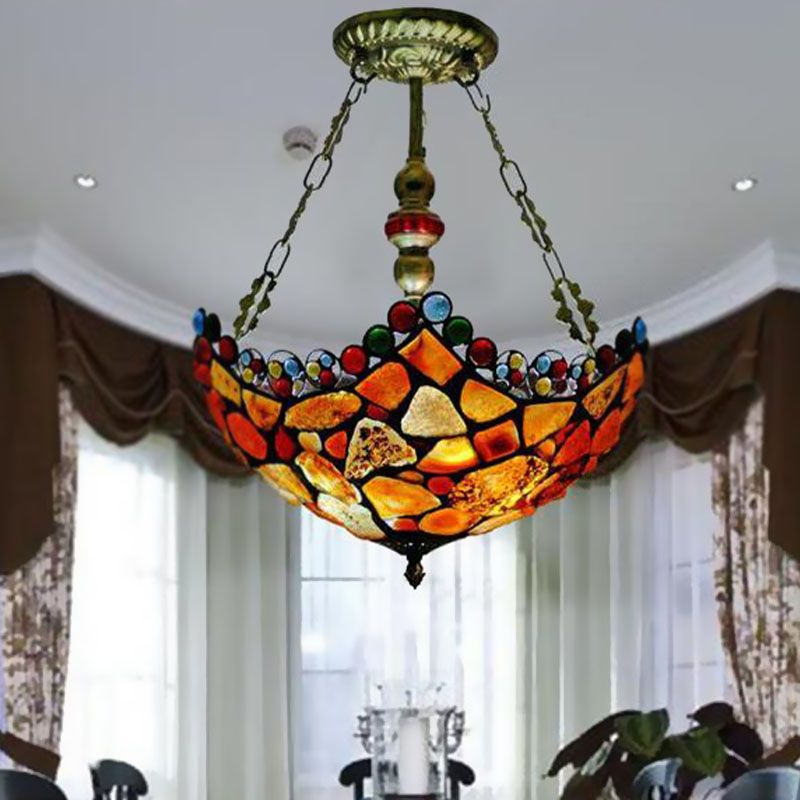 12"/16" Wide Scalloped Stone Ceiling Chandelier Tiffany 2/3 Lights Antique Bronze Hanging Lamp Kit