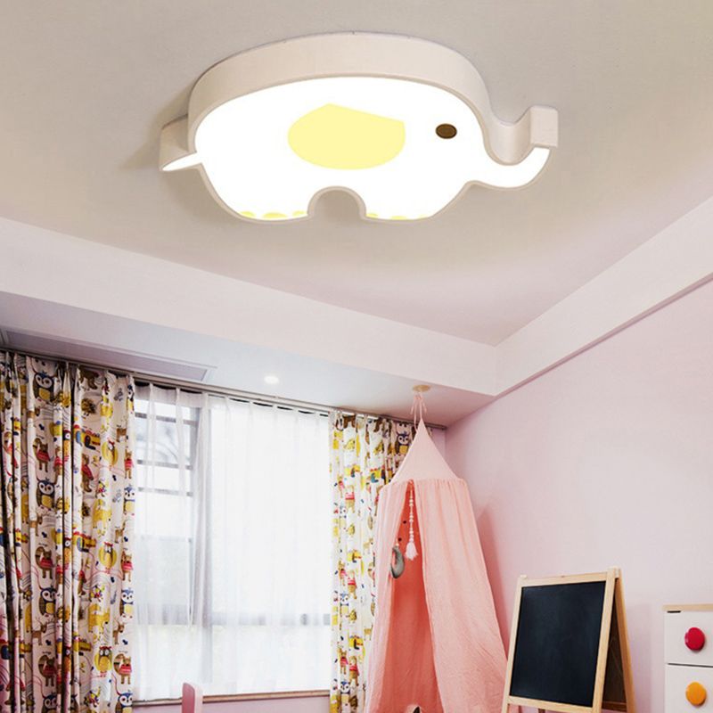 Plafonnier LED en métal en forme d'animaux de dessin animé, plafonnier blanc pour chambre d'enfant avec abat-jour en acrylique