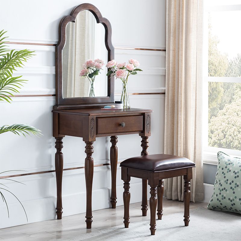 Traditional Wooden Vanity Makeup Table Set 1 Drawers Dressing Table with Mirror