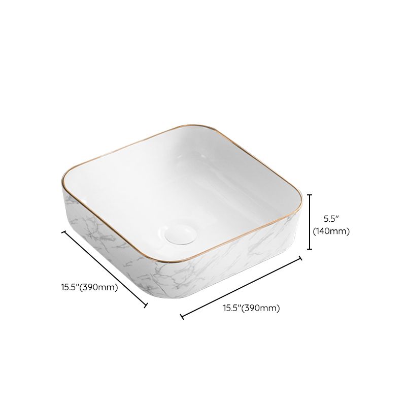Contemporary Bathroom Sink Pop-Up Drain Porcelain Rectangular Vessel Bathroom Sink