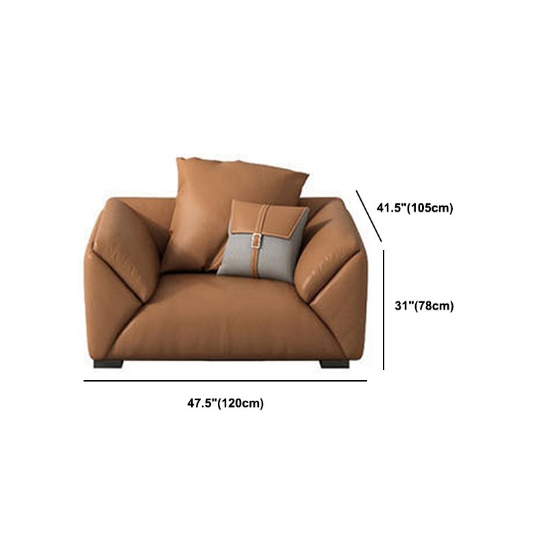 Orange Faux Leather Sofa Modern Pillow Top Arm Sofa with Pillows