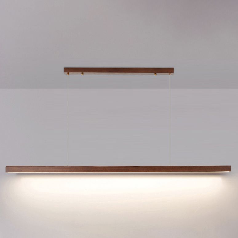 1-Light Island Light Minimal Style Linear Shape Wood Hanging Lamp for Dining Room