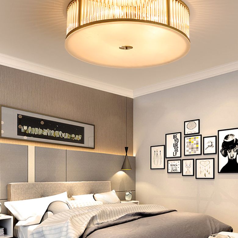 Plafonnier encastré à tambour, plafonnier moderne en cristal pour chambre à coucher, doré