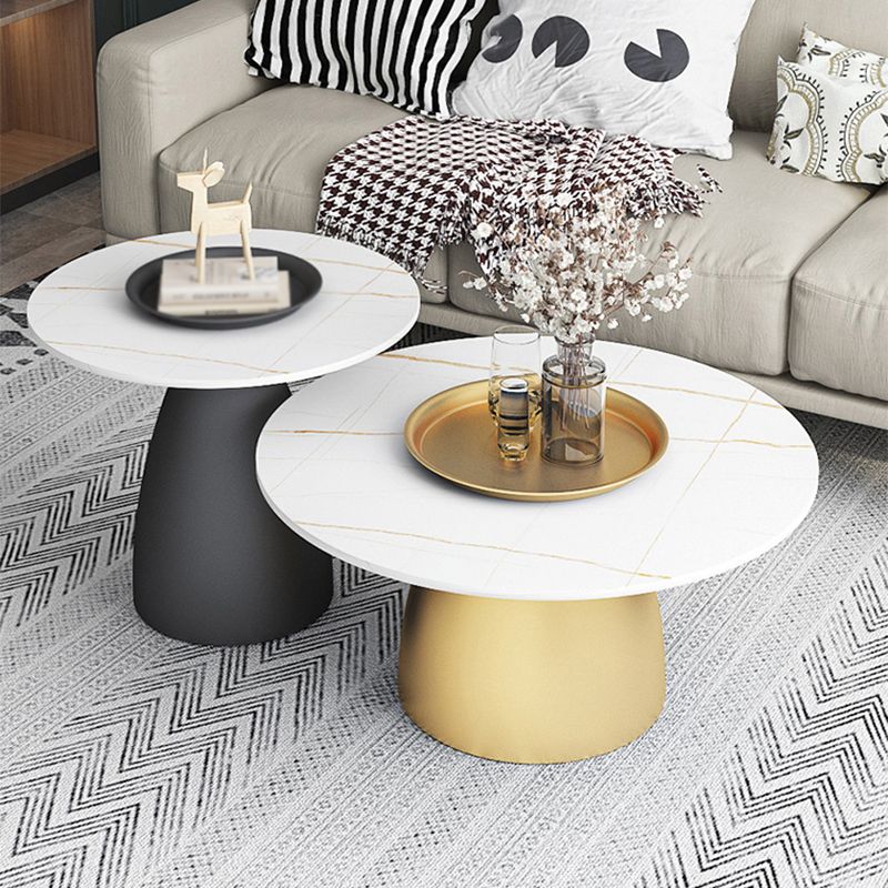 Modern Style White/black Top Rock Sheet Metal Craft Round Coffee Table