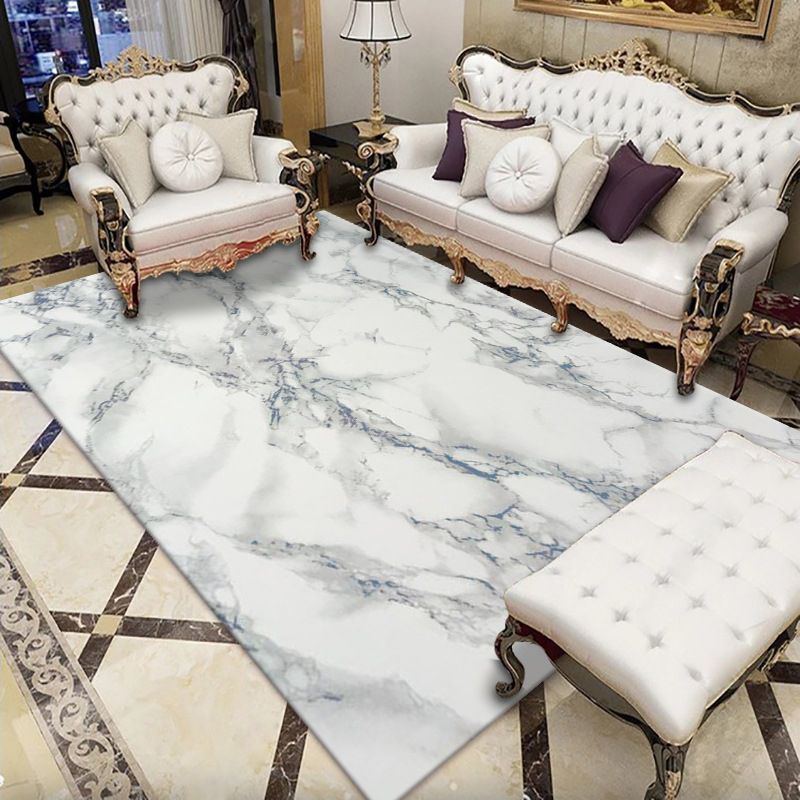 White Marble Pattern Rug Polyester Luxury Rug Washable Rug for Living Room