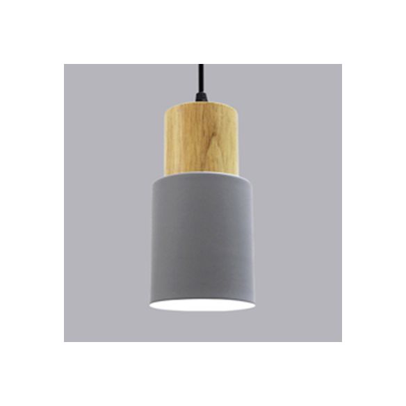 Metal & Wood Cylindrical Hanging Lamp Office Hallway 1 Light Modern Small Pendant Light