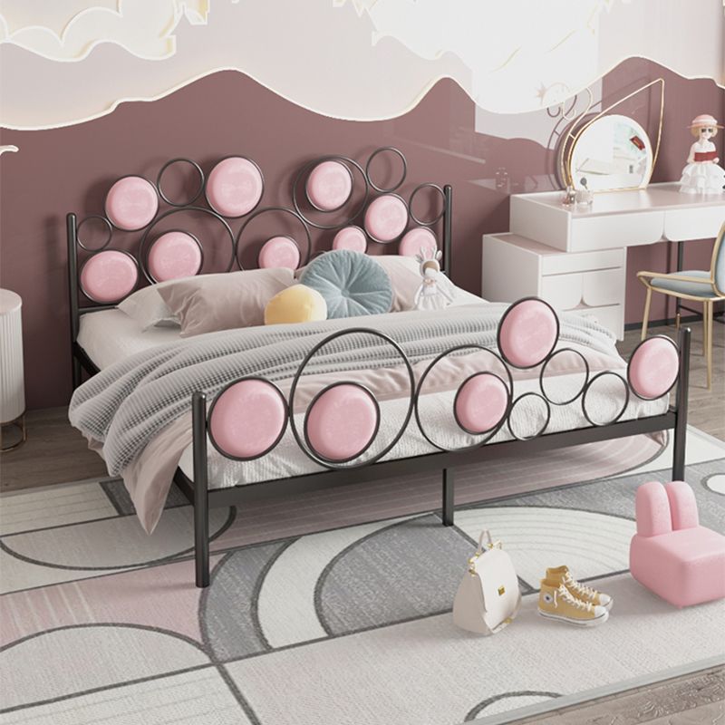 Glam Standard Bed Metallic Open-Frame Bed with Upholstered Headboard