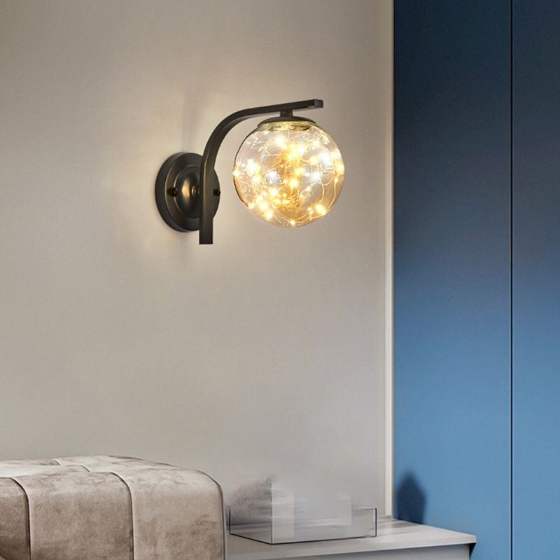 Modern Style Spherical Shape Wall Sconce Glass 1 Light Sconces for  Dining Room