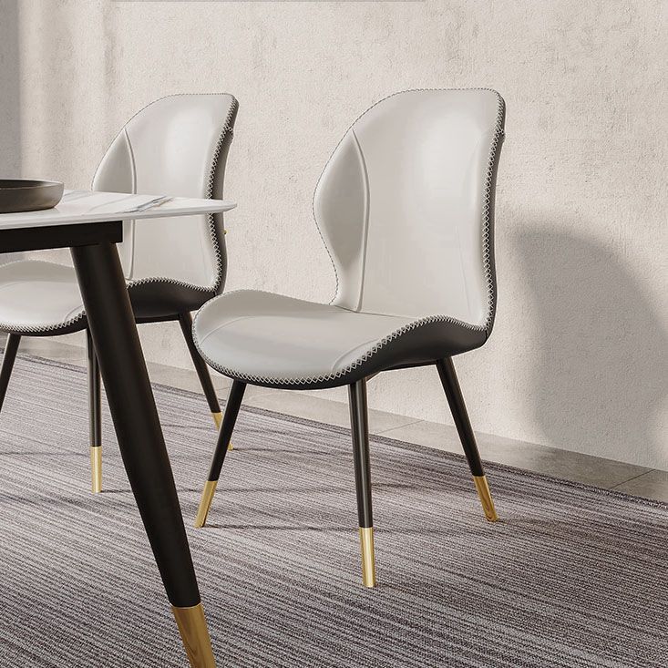 Glam Leather Dining Chair Wingback Side Furniture in Matte Finish for Indoor