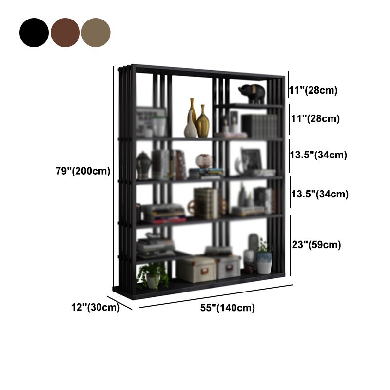Industrial Style Bookshelf Open Shelf Vertical Metal Shelf with Rectangular Shelves
