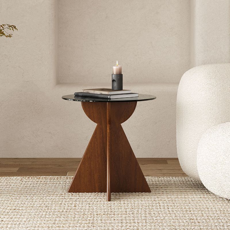 Round Shape Glass End Table Modern Home Sofa Side Table in Black