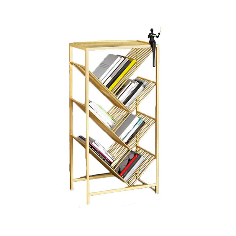 Modern Metal Bookshelf Geometric Open Shelf Bookcase in Burnish