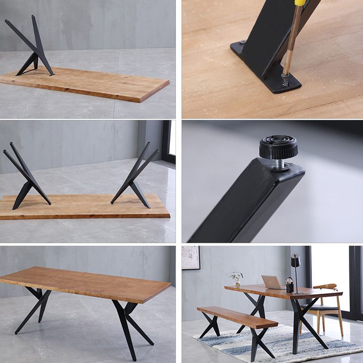 Industrial Rectangle Dining Table Wooden Table with Metal Legs for Home Use