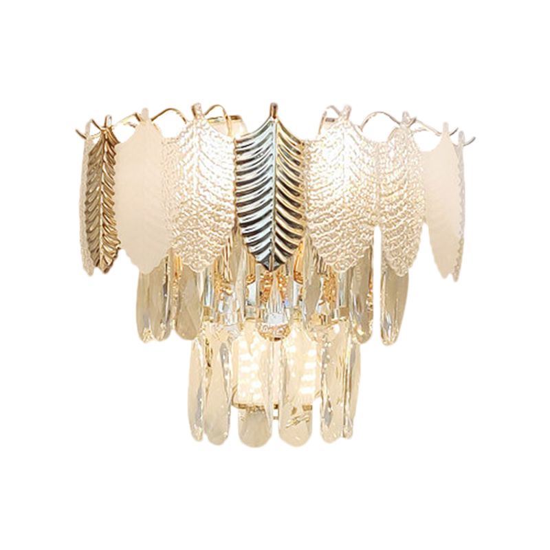3 têtes appicin de mur effilé Light Light moderne Clear Crystal Murd Murd Murd With Golden and Acrylic Feuilles