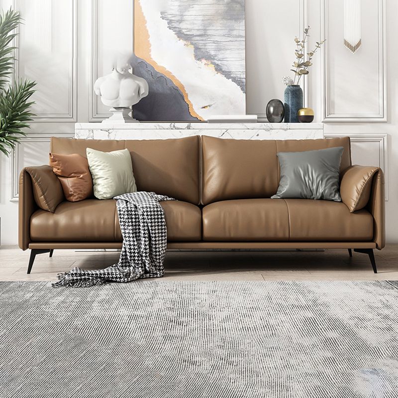 Contemporary Dark Brown Upholstery Sofa with Pillow Back for Living Room