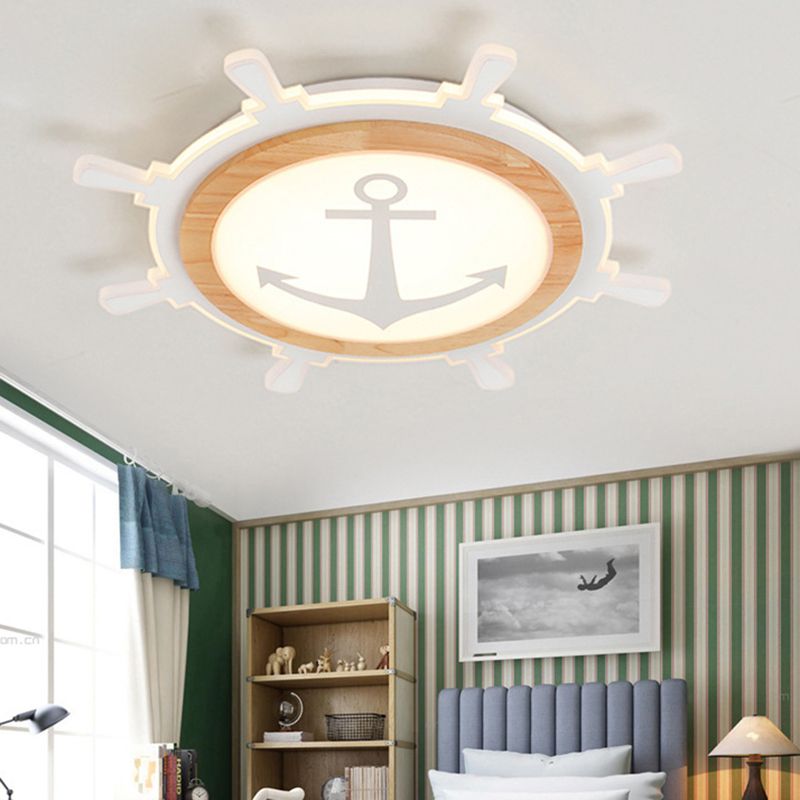 Nautische Thema Flush Decke Licht Kreativ Acryl Licht Holz LED Flush Mount für Kinder Zimmer