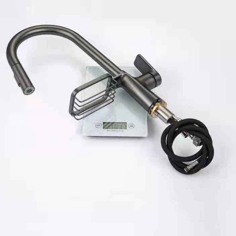 Contemporary Faucet Stainless Steel Single Handle High Arc Retractable Faucet for Kitchen