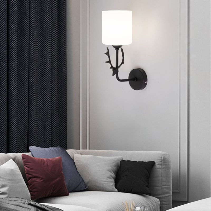 Lámpara de luz cilíndrica de vidrio de estilo simple lámpara de pared de una cabeza para dormitorio