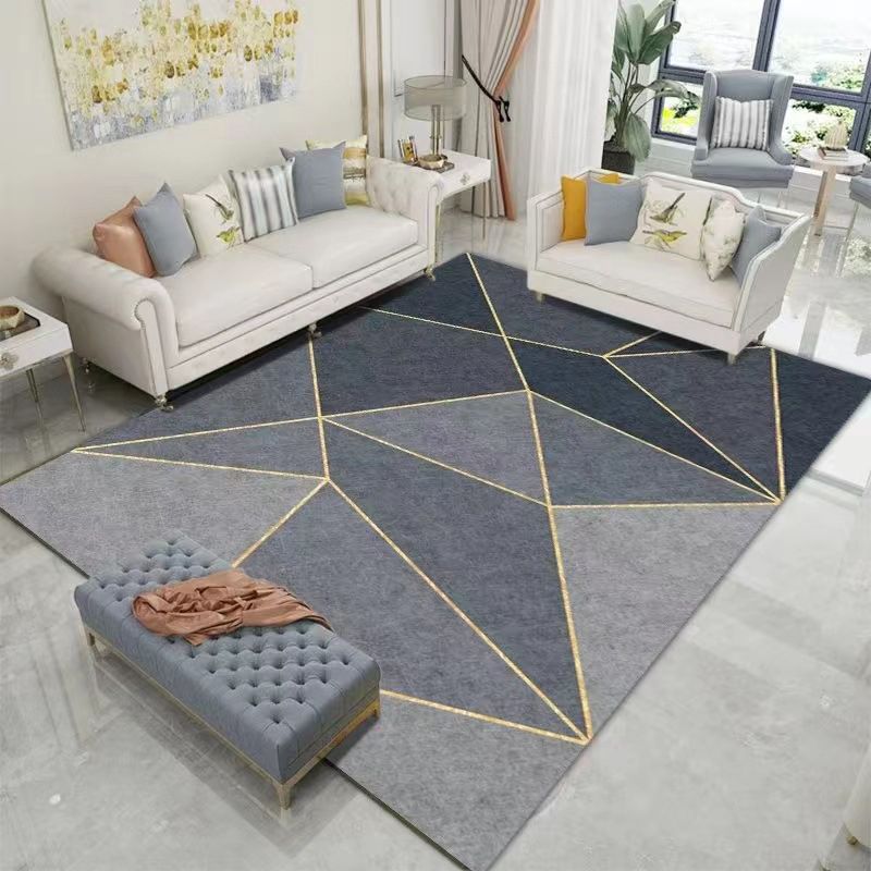 Polyster Rectangle Area Carpet Bedroom Geometric Printed Contemporary Non-Slip Backing