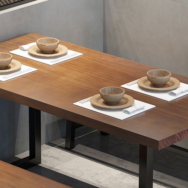 Table à manger industrielle en bois massif table de rectangle marron avec base de traîneau pour salle à manger