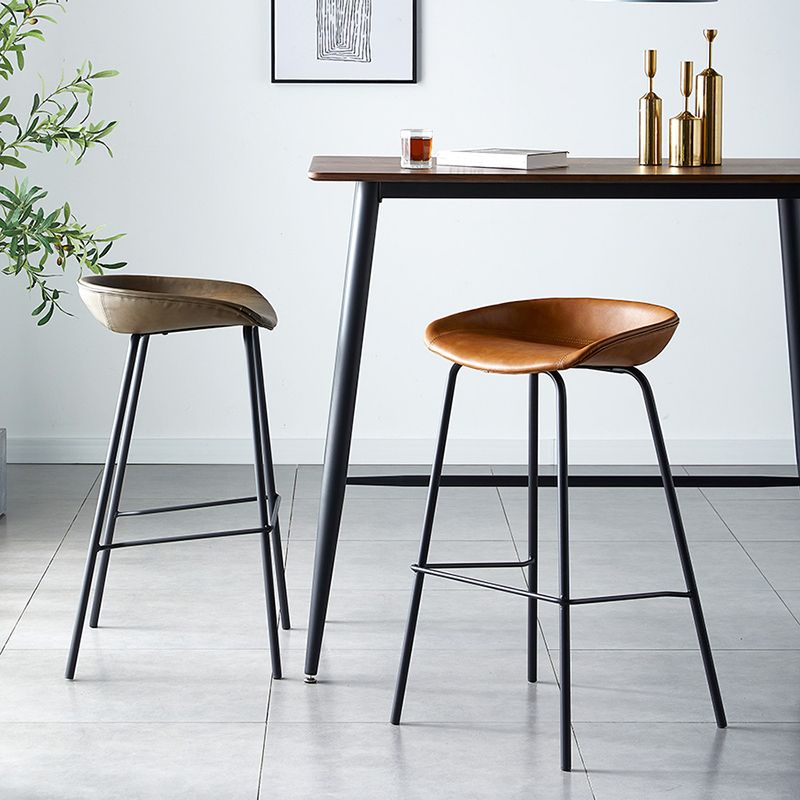 Industrial Metal Distressed Barstool Indoor Tall Stool with Leather Seat