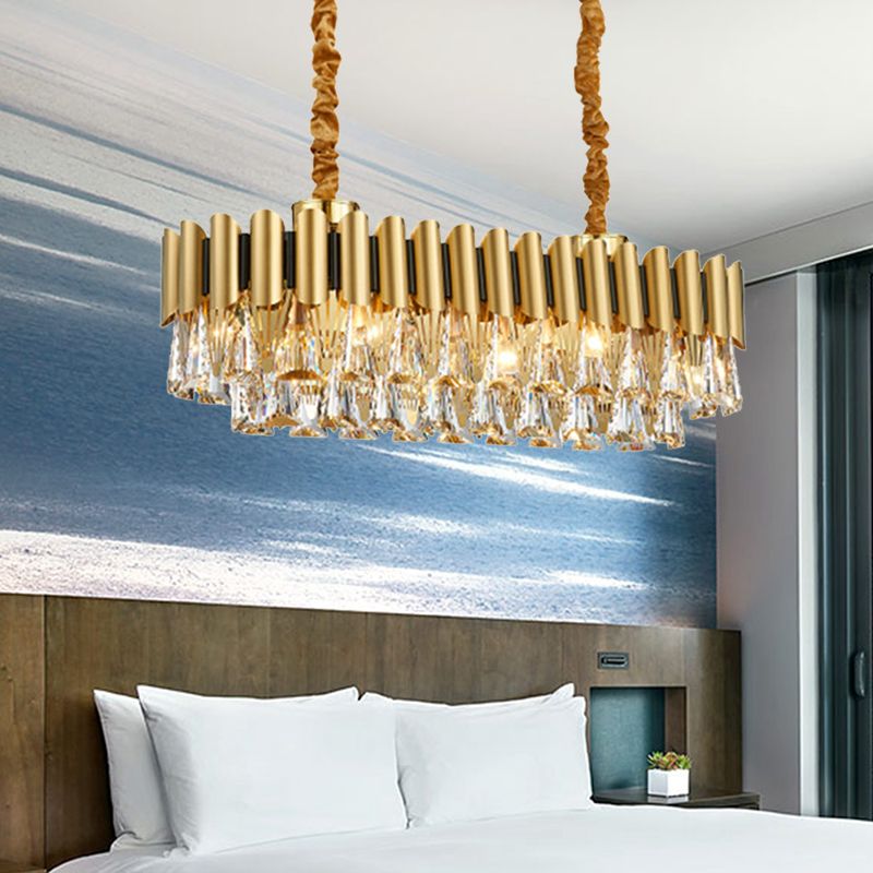 Sala da pranzo ovale Il lampadario illuminazione tradizionale triangolo cristallo 12 teste lampada appesa oro