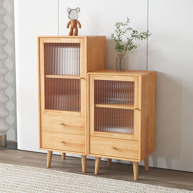 Contemporary Solid Wood Cabinet Glass Paned 1 - Door Natural Chest with Drawers