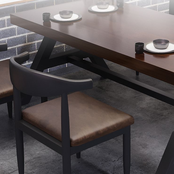 Industrial Solid Wood Dining Table Brown Rectangle Table with Trestle Base for Dinning Room