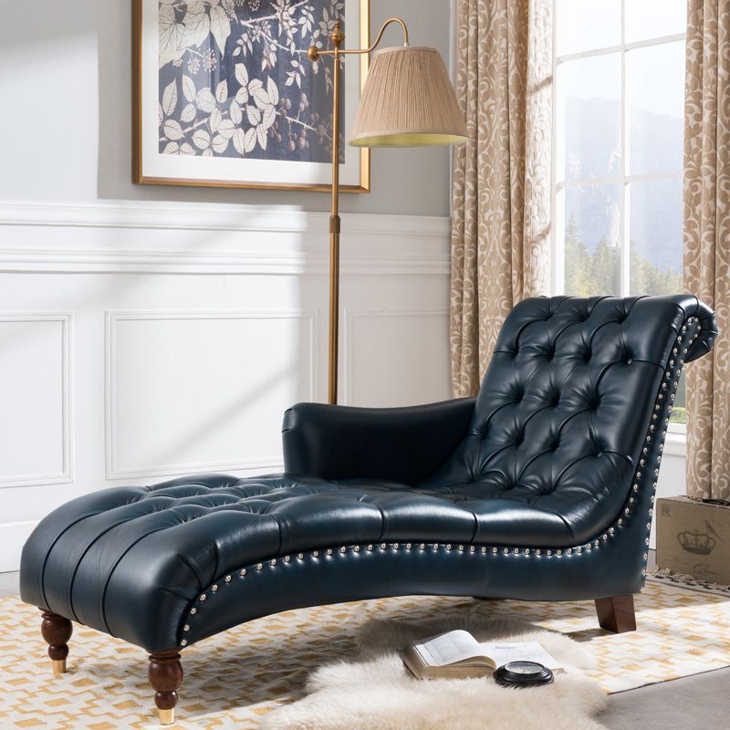 Glam Genuine Leather Chaise Lounge Indoor One Armed Floor Chair