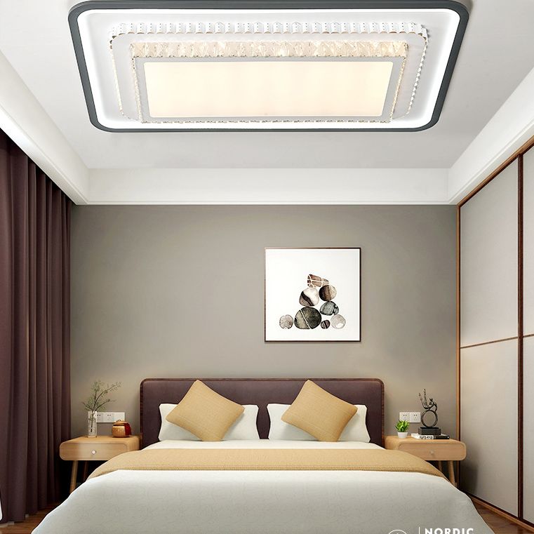 3-Tier Crystal Flush Mount Light Fixture Minimalist Black Flush Mount LED Light for Bedroom