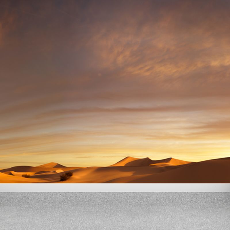 Non-Woven Yellow Whole Mural Modern Desert Dune and Nightfall Sky Scenery Wall Decor, Custom Size