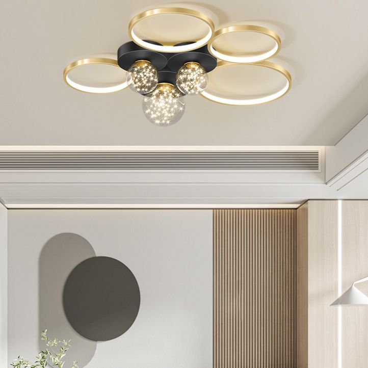 Verrouillé à l'anneau "Mount Light" Nordic Clear Glass Black-Gold Starry Ceiling Fixture for Living Room