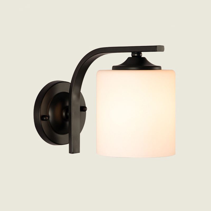 Modern Style Cylinder Shape Wall Light Glass 1 Light Sconces in Black for Bedroom