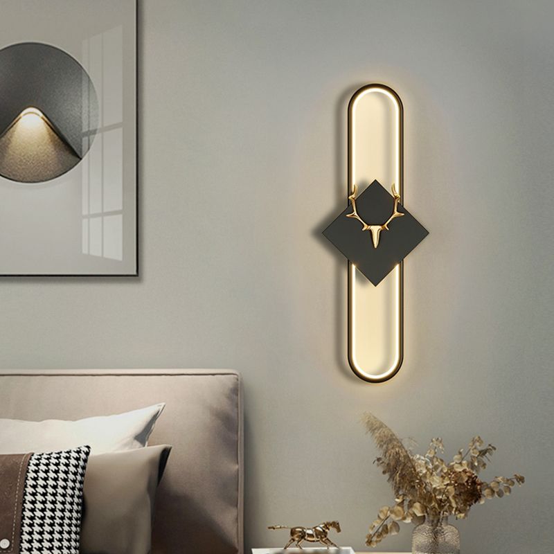 Metal Oval Wall Light Nordic Style LED Wall Sconce with Antlers for Living Room