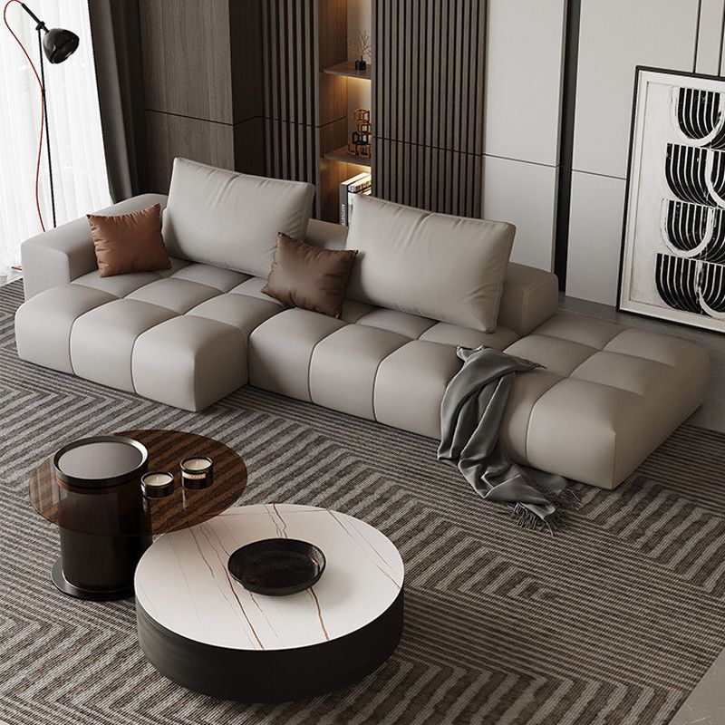 Brown 4-seat Leather Sectional Sofa L-shape Sectional with Pillows