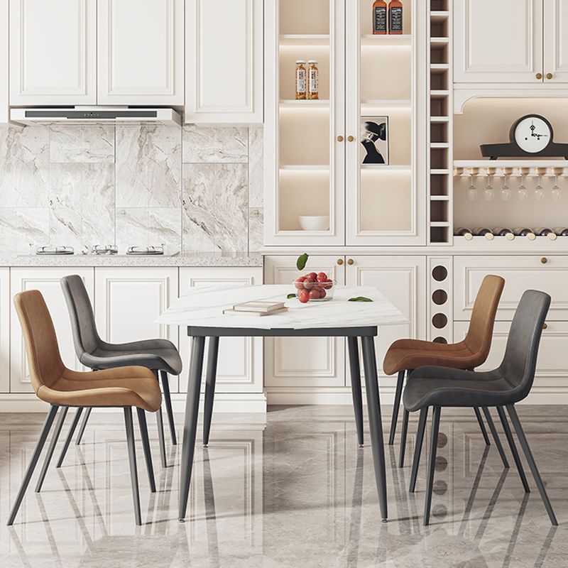 White Stone Dining Table Set with Leather Chairs 3/5 Pcs Modern Dinette Set