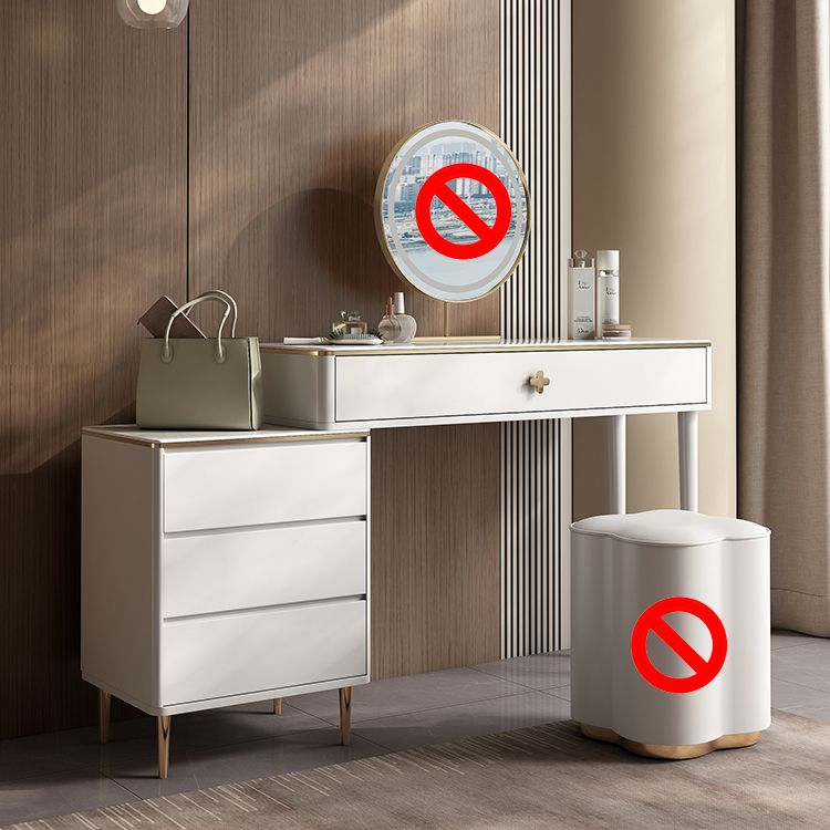 White Vanity Solid Wood Makeup Dressing Table Luxurious Stool Set