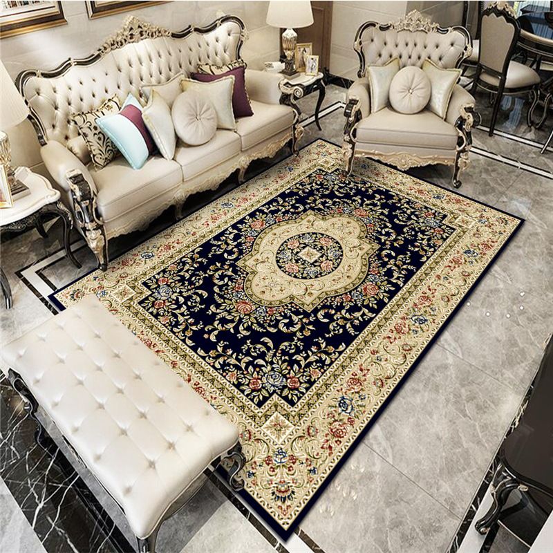 Mid-Century Indoor Rug Classic Floral Printed Carpet Non-Slip Backing Carpet for Living Room
