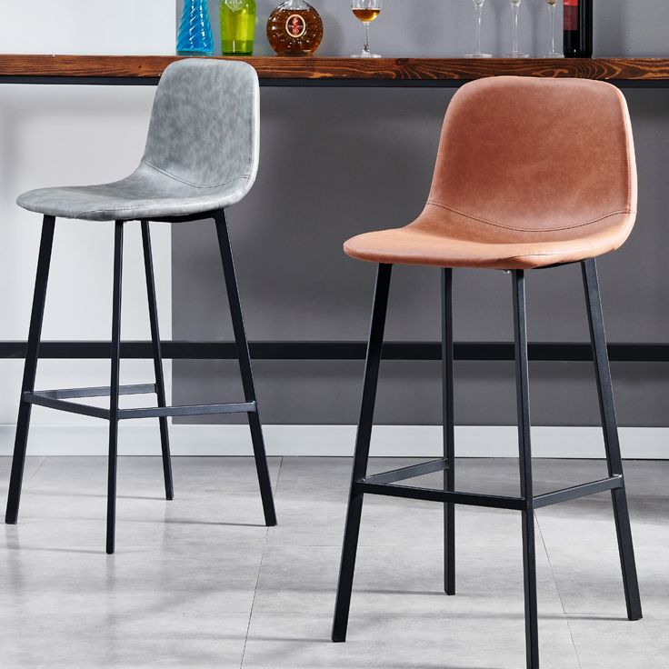 Industrial Style Low Back Bar-stool PU Leather Bar Stool with Metal Legs