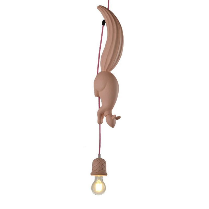 Squirrel and Pinecone Dining Room Pendant Lamp Resin 1 Head Decorative Hanging Light Fixture